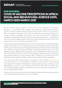 Data Synthesis: Covid-19 Vaccine Perceptions in Africa: Social and Behavioural Science Data, March 2020-March 2021