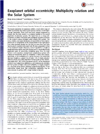 Exoplanet Orbital Eccentricity: Multiplicity Relation and the Solar System