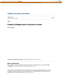 Freedom of Religion and of Conscience in Israel