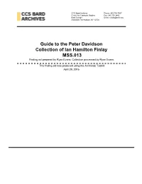 Guide to the Peter Davidson Collection of Ian Hamilton Finlay MSS.013 Finding Aid Prepared by Ryan Evans; Collection Processed by Ryan Evans