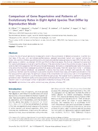 Comparison of Gene Repertoires and Patterns of Evolutionary Rates in Eight Aphid Species That Differ by Reproductive Mode