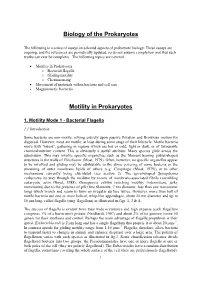 Motility in Prokaryotes O Bacterial Flagella O Gliding Motility O Chemosensing · Movement of Materials Within Bacteria and Cell Size · Magnetotactic Bactertia