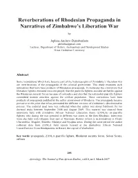 Reverberations of Rhodesian Propaganda in Narratives of Zimbabwe’S Liberation War