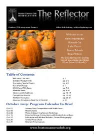 Table of Contents October 2019: Program Calendar in Brief