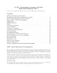 CS 251: Programming Languages Fall 2015 Ruby/OOP Summary, Part 2