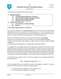 Data Administration in Information Systems 2Nd Semester Lab 6: Recovery