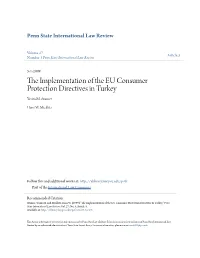 The Implementation of the EU Consumer Protection Directives in Turkey