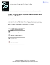 Whose Cultural Value? Representation, Power and Creative Industries