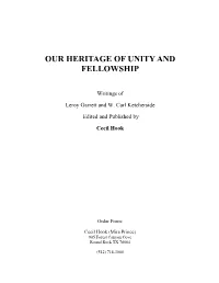 Our Heritage of Unity and Fellowship