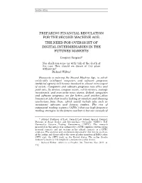 Preparing Financial Regulation for the Second Machine Age: the Need for Oversight of Digital Intermediaries in the Futures Markets