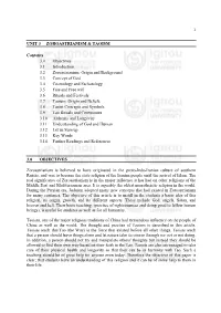UNIT 3 ZOROASTRIANISM & TAOISM Contents 3.0