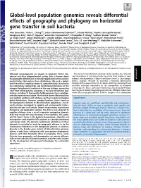 Global-Level Population Genomics Reveals Differential Effects of Geography and Phylogeny on Horizontal Gene Transfer in Soil Bacteria