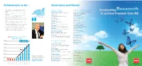 Governance and Review Achievements So Far
