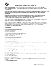 N Shake Ingredient and Allergen List