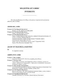Register of Lords' Interests