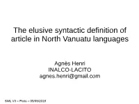 The Elusive Syntactic Definition of Article in North Vanuatu Languages