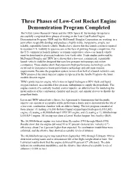Three Phases of Low-Cost Rocket Engine Demonstration Program