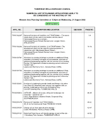 Tunbridge Wells Borough Council Numerical List Of