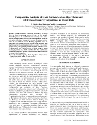 Comparative Analysis of Hash Authentication Algorithms and ECC Based Security Algorithms in Cloud Data