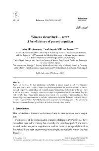Editorial Who's a Clever Bird — Now? a Brief History of Parrot Cognition