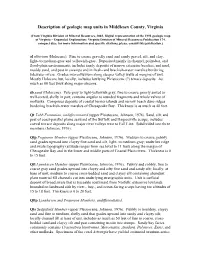 Middlesex County Geologic Map Unit Descriptions