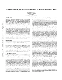 Proportionality and Strategyproofness in Multiwinner Elections