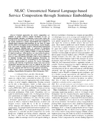 Unrestricted Natural Language-Based Service Composition Through Sentence Embeddings