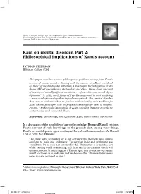 Kant on Mental Disorder. Part 2: Philosophical Implications of Kant's