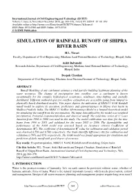 Simulation of Rainfall Runoff of Shipra River Basin