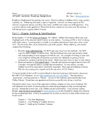 APUSH (2016-17) APUSH: Summer Reading Assignment Mr