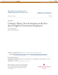 Connick V. Myers: New Restrictions on the Free Speech Rights of Government Employees Peter C