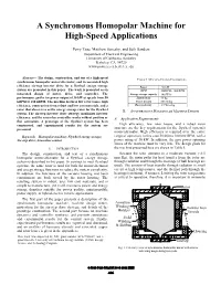 A Synchronous Homopolar Machine for High-Speed Applications
