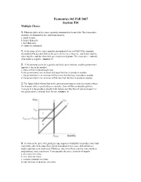 Economics 103 Fall 2007 Section F01 Multiple Choice