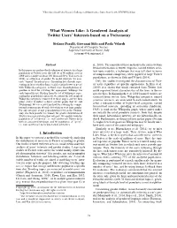 What Women Like: a Gendered Analysis of Twitter Users' Interests