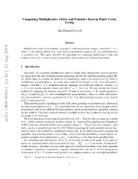 Computing Multiplicative Order and Primitive Root in Finite Cyclic Group