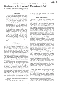 New Sources of 9-D-Hydroxy-Cis-12-Octadecenoic Acid 1