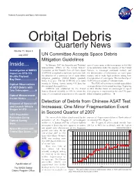 Orbital Debris Quarterly News Volume 11, Issue 3 July 2007 UN Committee Accepts Space Debris Mitigation Guidelines Inside