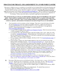 Process for Triage and Assessment to Avoid Foreclosure