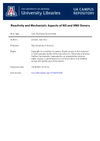 Reactivity and Mechanistic Aspects of NO and HNO Donors