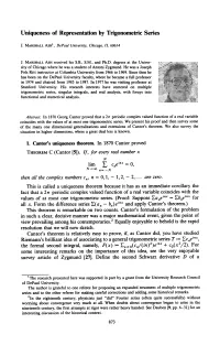 Uniqueness of Representation by Trigonometric Series 875