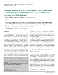 Athyrium Nakanoi Makino (Athyriaceae), a New Record from the Philippines and an Identification Key to the Malesian Athyrium Sect