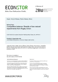 Competitive Balance: Results of Two Natural Experiments from Rugby Union