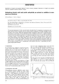 Anhydrous Formic Acid and Acetic Anhydride As Solvent Or Additive in Non- Aqueous Titrations