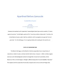 Apartheid Before Genocide