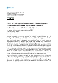 Failure to Alert? Exploring Perceptions of Shakealert During the 2019 Ridgecrest Earthquake Sequenceshow Affiliations
