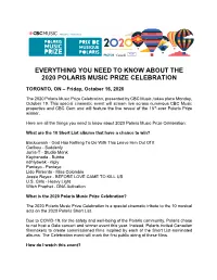 Everything You Need to Know About the 2020 Polaris Music Prize Celebration