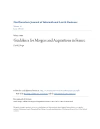 Guidelines for Mergers and Acquisitions in France David J