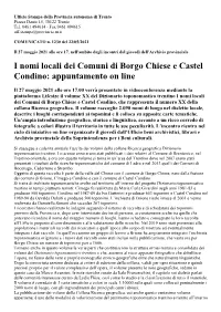 I Nomi Locali Dei Comuni Di Borgo Chiese E Castel Condino: Appuntamento on Line