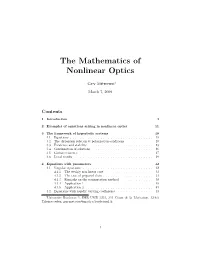 The Mathematics of Nonlinear Optics