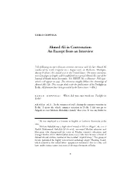 Ahmed Ali in Conversation: an Excerpt from an Interview